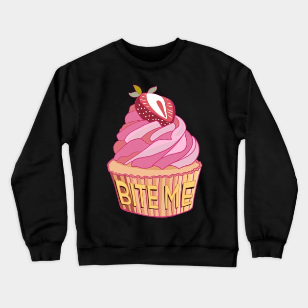 Pink Bite Me Cup Cake Crewneck Sweatshirt by Apescribbles